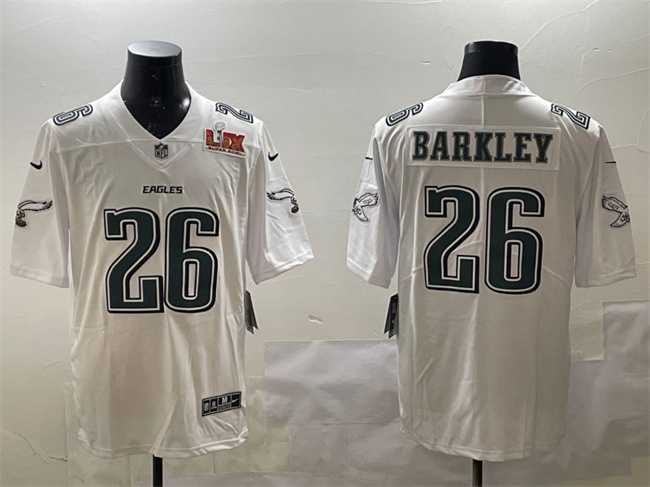 Men's Philadelphia Eagles #26 Saquon Barkley White 2025 Super Bowl LIX Patch Fashion Vapor Untouchable Limited Stitched Jersey,We sell and wholesale Men's Philadelphia Eagles #26 Saquon Barkley White 2025 Super Bowl LIX Patch Fashion Vapor Untouchable Limited Stitched Jersey on line form chian!